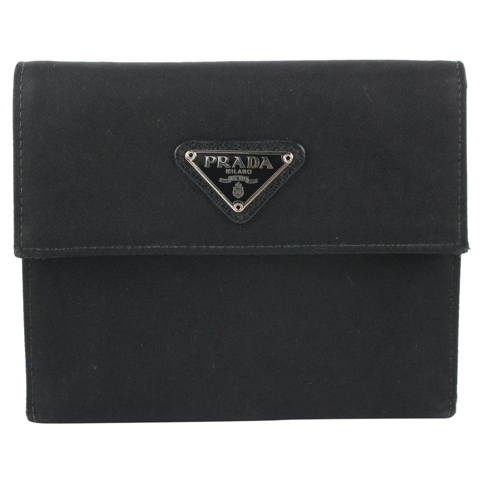 Prada Black Tessuto Nylon Compact Trifold Wallet 544pr611