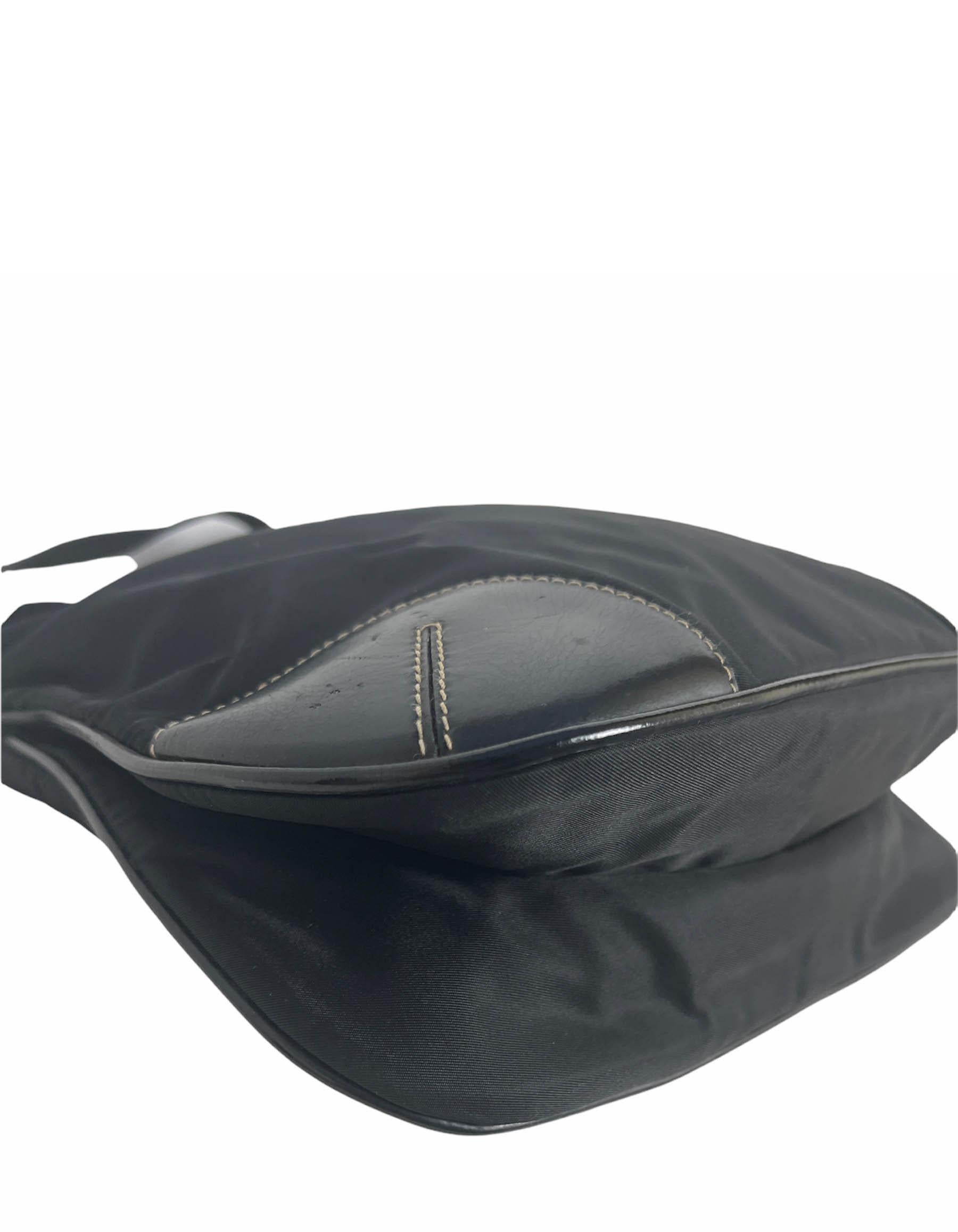 Women's Prada Black Tessuto Nylon Crossbody Bag w/ Leather Trim & Buckle Detail