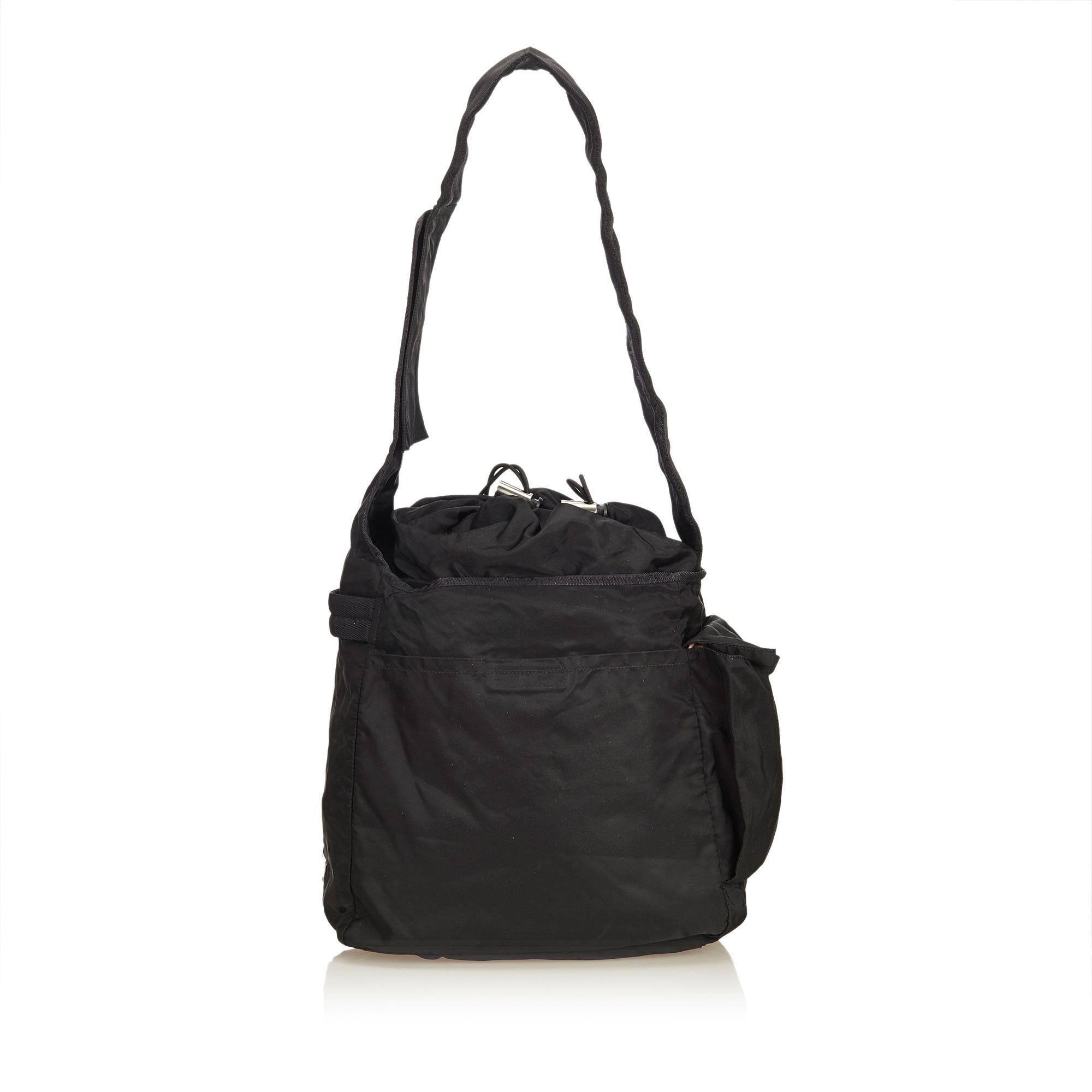 Prada Black Tessuto Nylon Drawstring Shoulder Bag In Good Condition In Orlando, FL