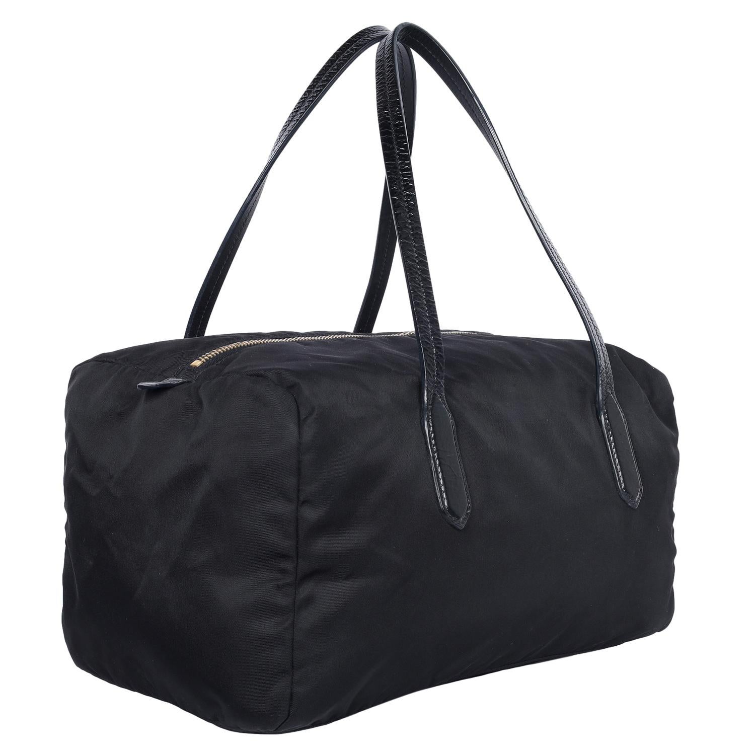 Prada Black Tessuto Nylon Duffle Shoulder Bag For Sale 7