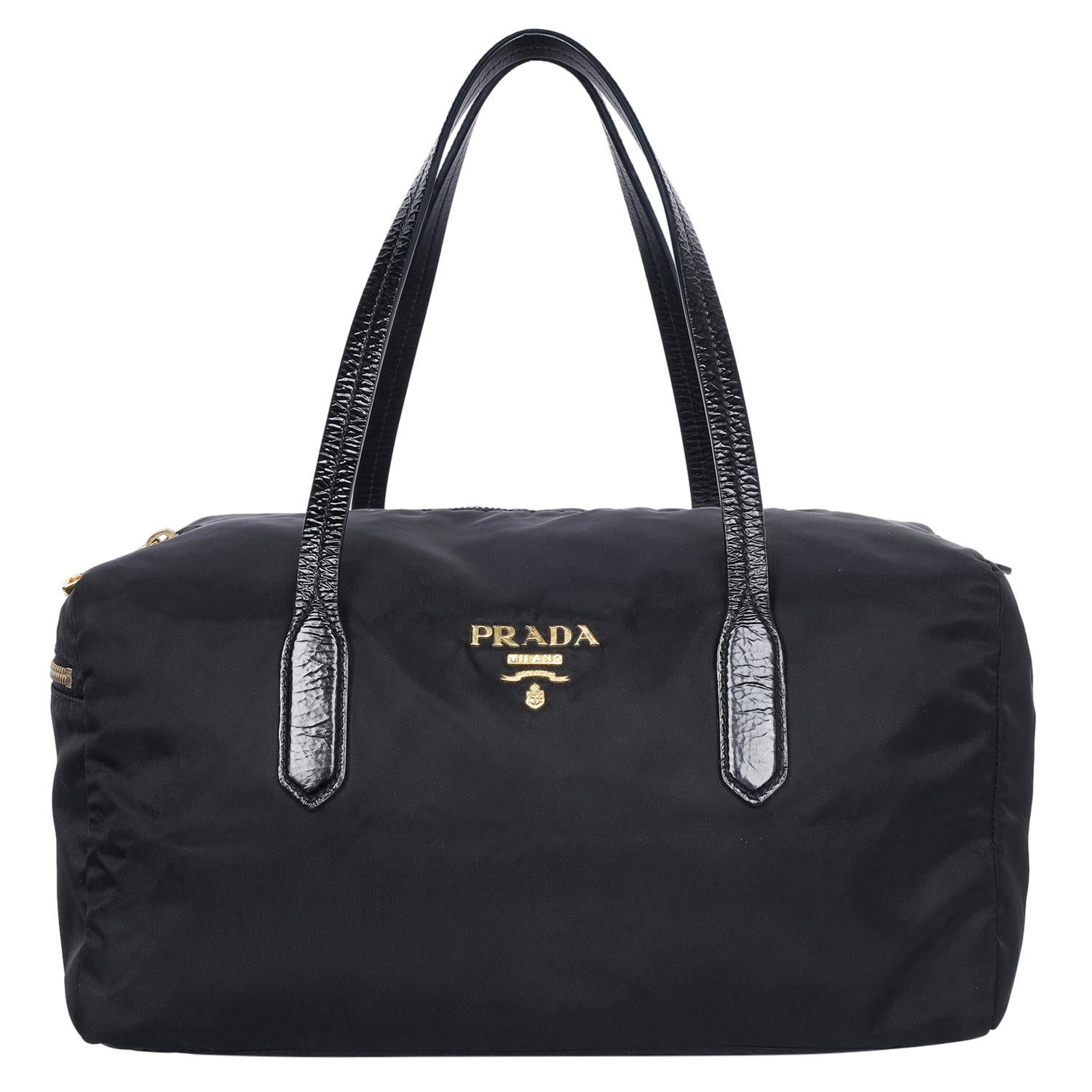 Prada Black Tessuto Nylon Duffle Shoulder Bag For Sale 3