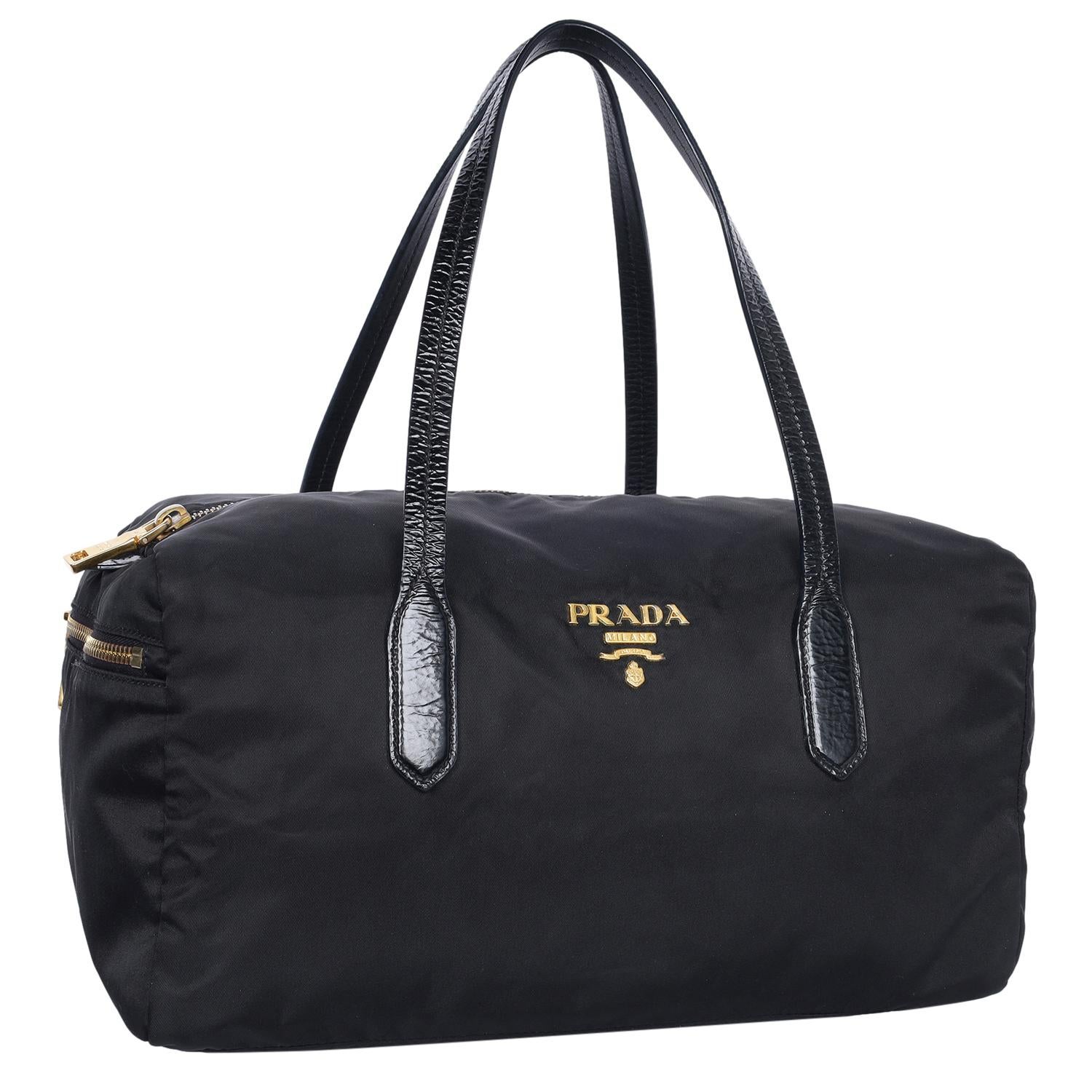 Prada Black Tessuto Nylon Duffle Shoulder Bag For Sale 4