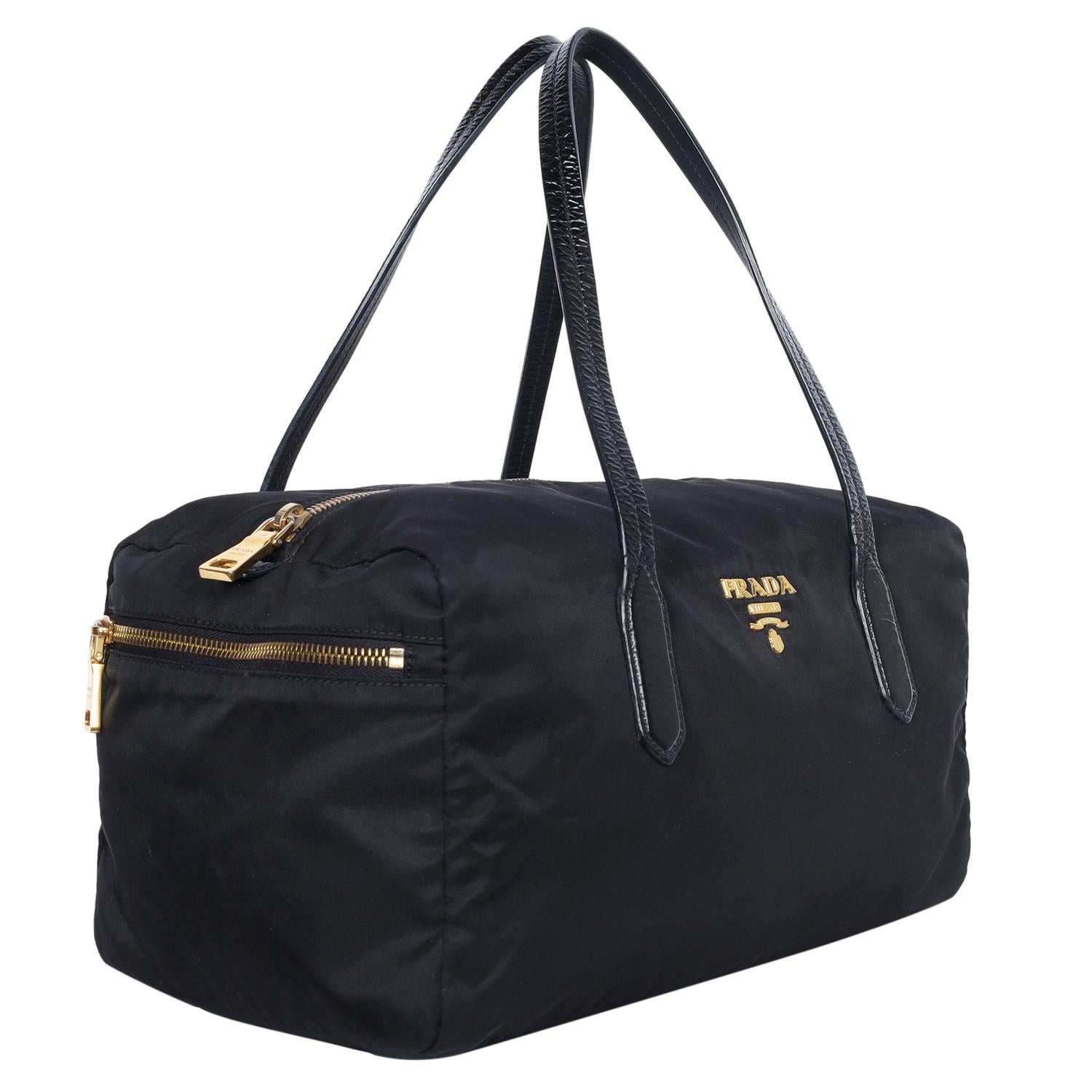 Prada Black Tessuto Nylon Duffle Shoulder Bag For Sale 5