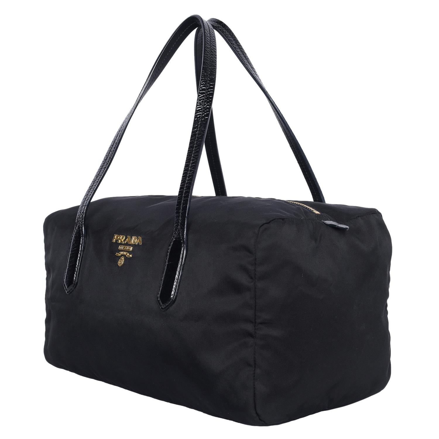 Prada Black Tessuto Nylon Duffle Shoulder Bag For Sale 6
