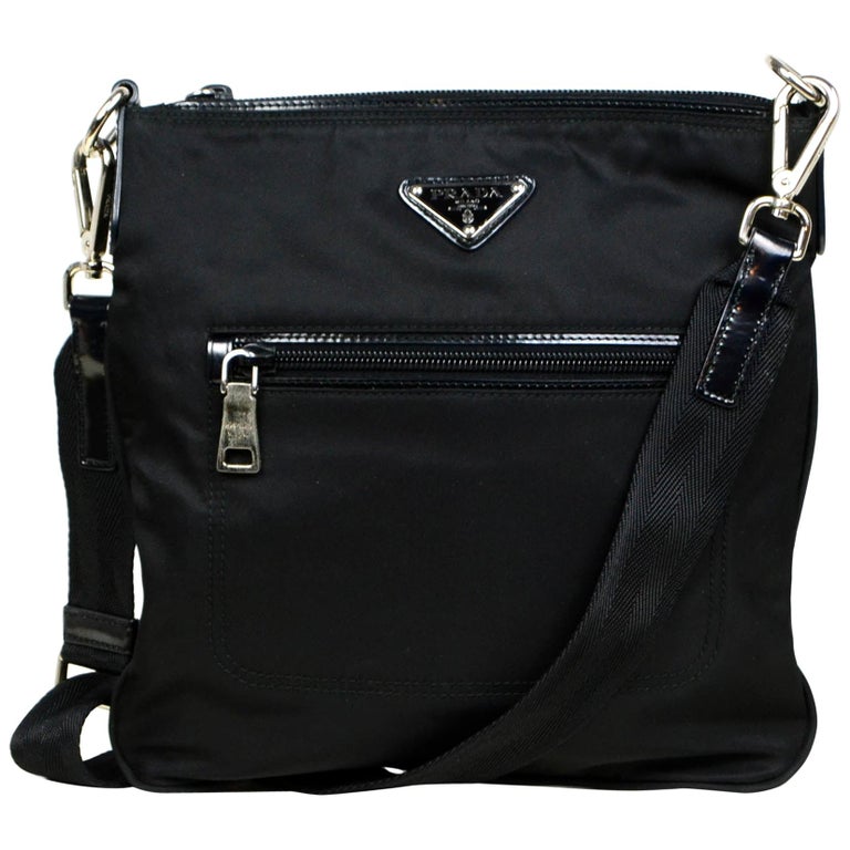 Prada Black Tessuto Nylon Flat Crossbody Bag w/ Front Pocket at 1stDibs