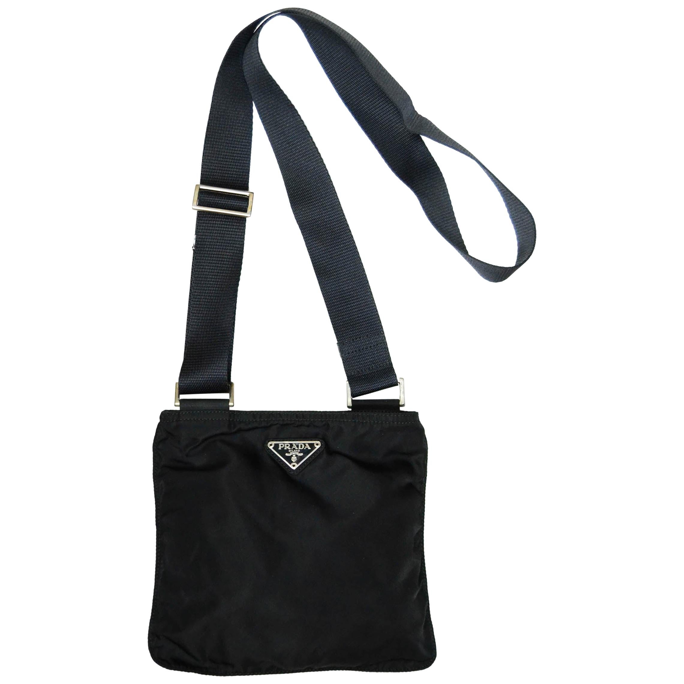 Prada Black Tessuto Nylon Flat Mini Crossbody Bag