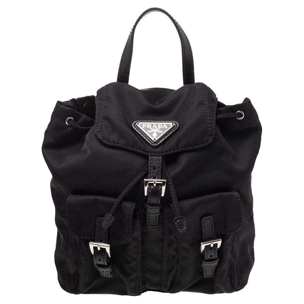 Prada Black Tessuto Nylon Mini Backpack Shoulder Bag
