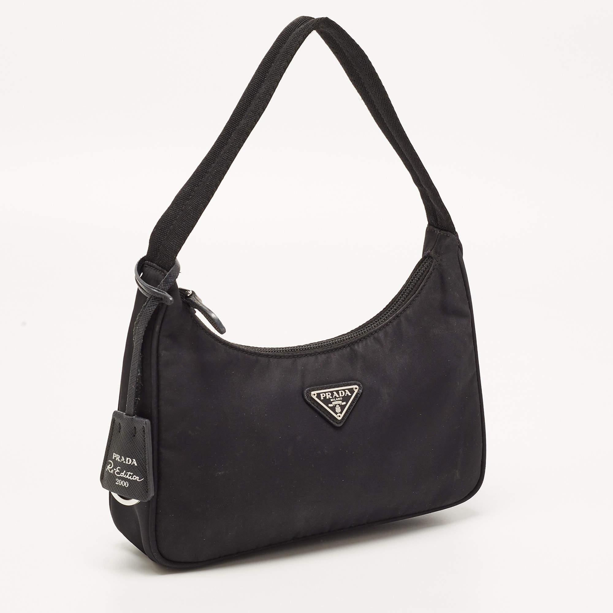 Women's Prada Black Tessuto Nylon Re-Edition 2000 Baguette Bag