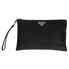 Prada Black Tessuto Nylon Saffiano Wristlet Bag