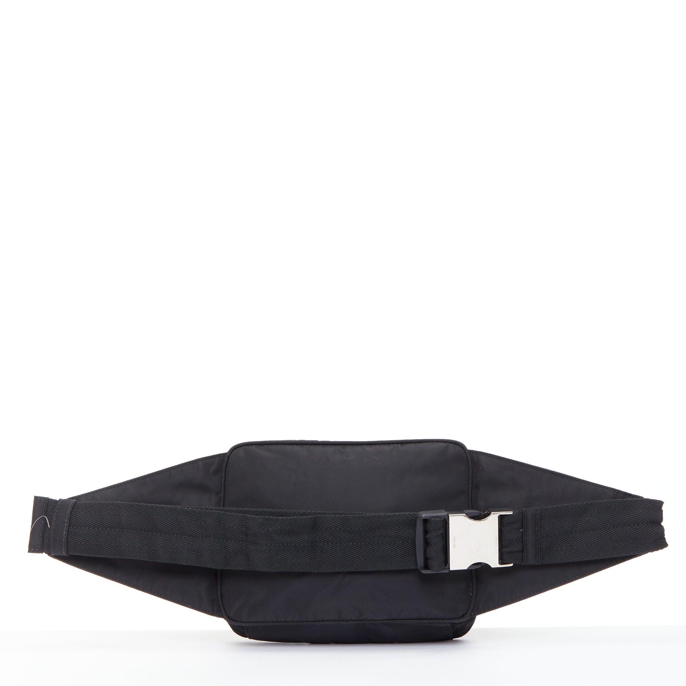 Men's PRADA black tessuto nylon silver triangle plate crossbody waist bum bag