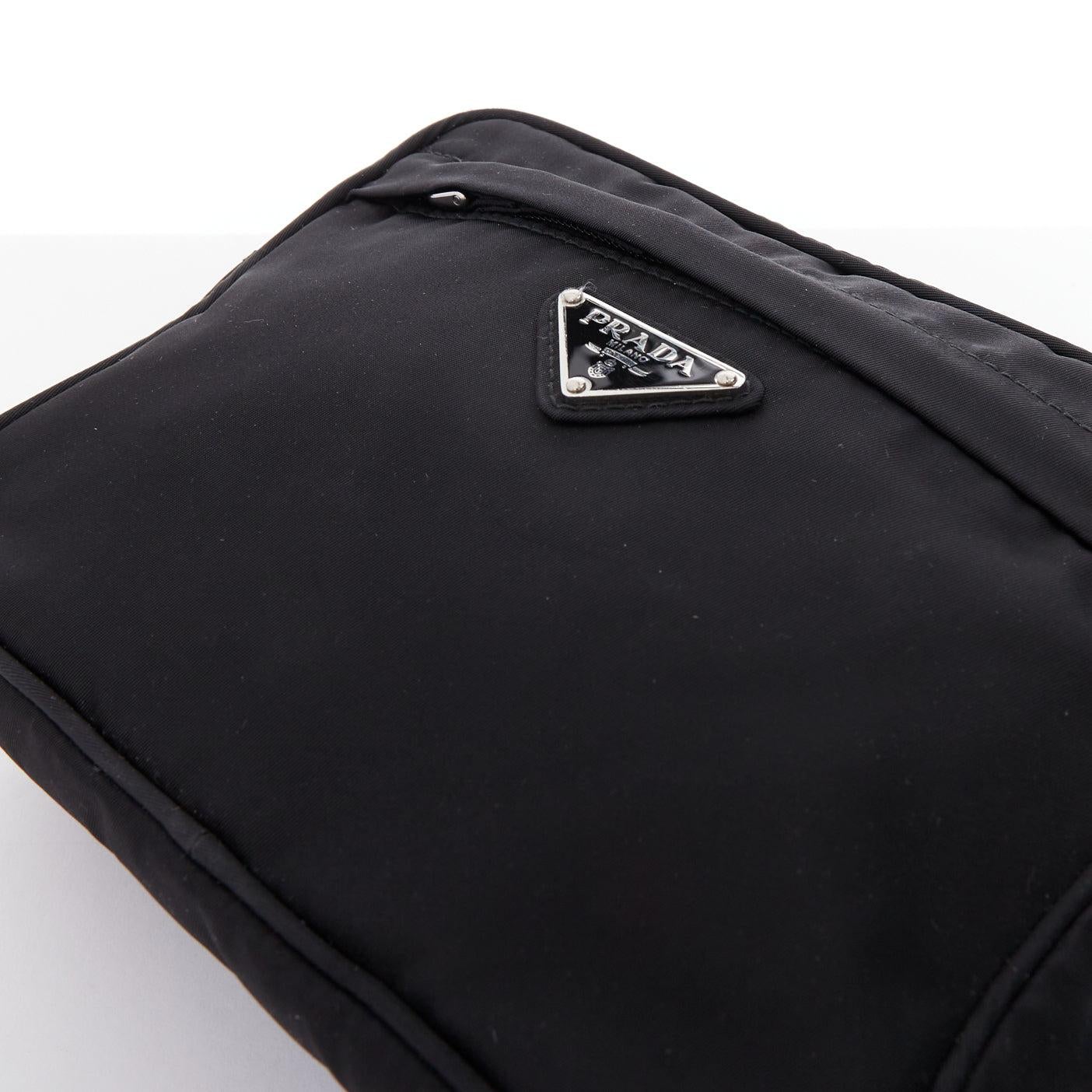 PRADA black tessuto nylon silver triangle plate crossbody waist bum bag 2