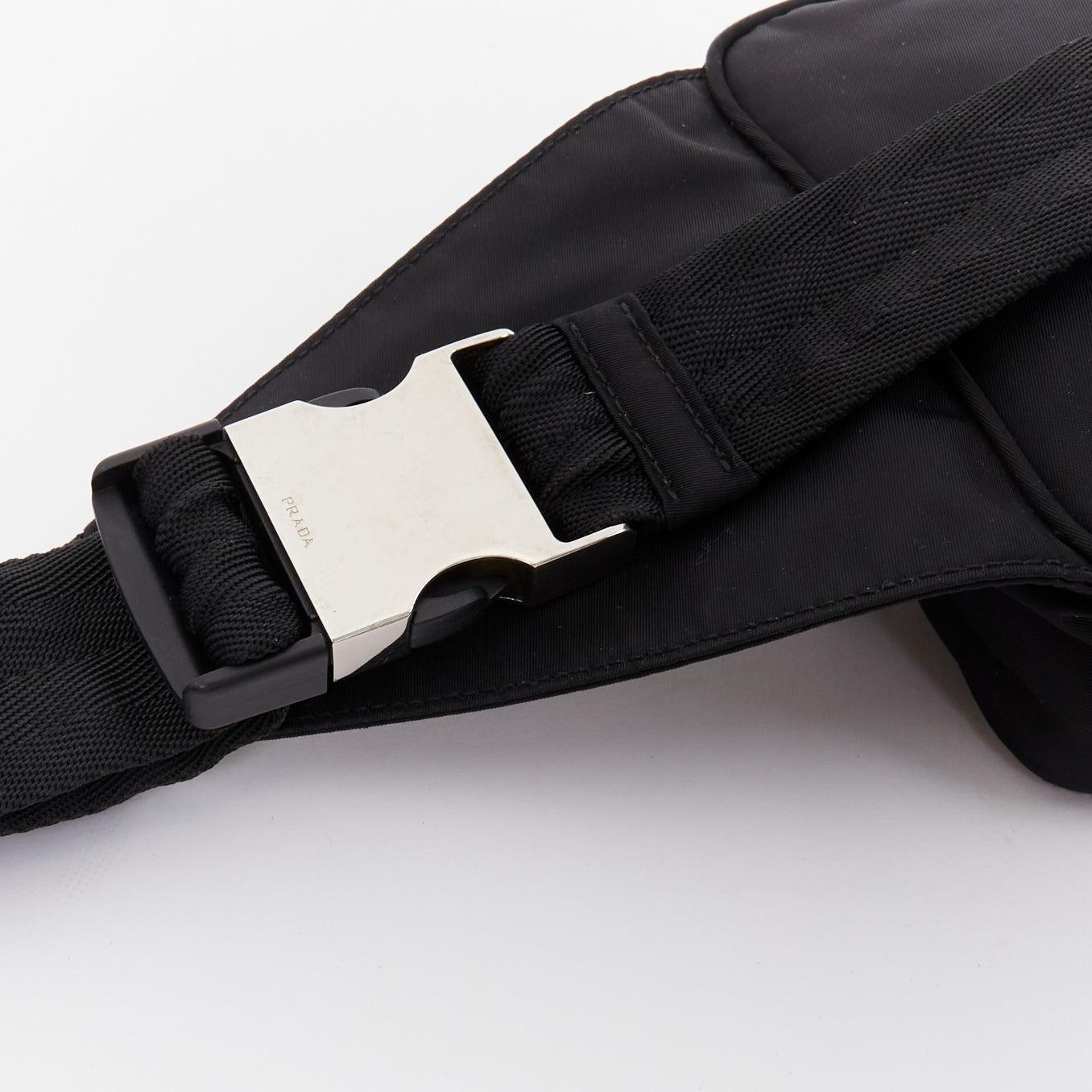 PRADA black tessuto nylon silver triangle plate crossbody waist bum bag 3