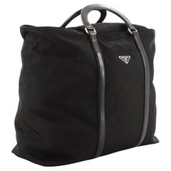 Prada Black Tessuto Nylon with Leather Convertible Zip Large Tote Bag