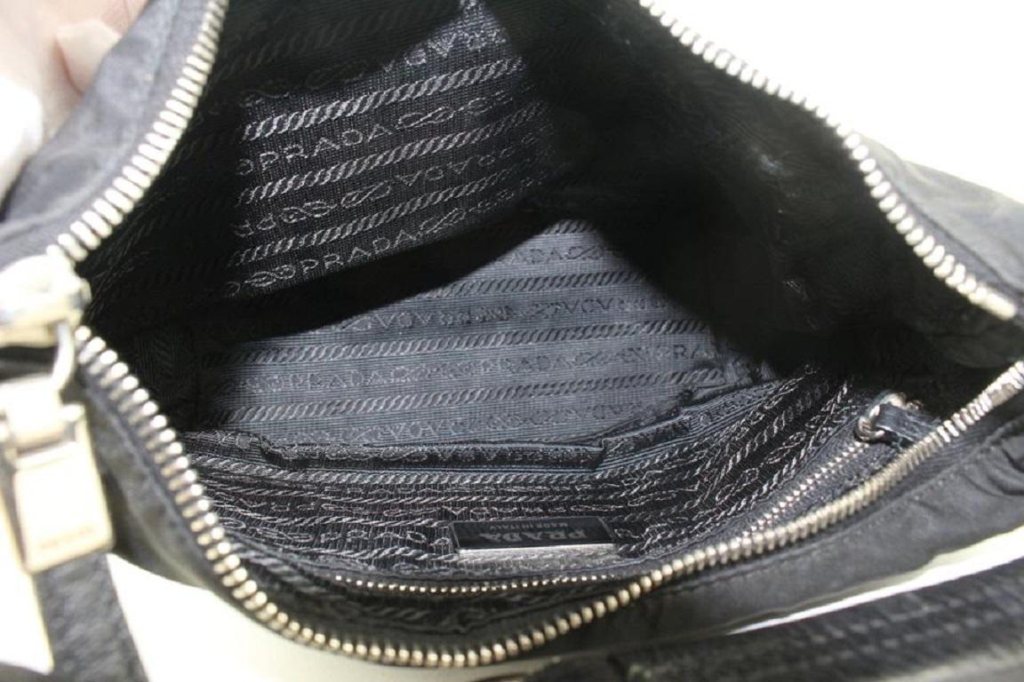 Prada Black Tessuto Nylon x Leather Mini Hobo Bag 1pr114 In Good Condition In Dix hills, NY