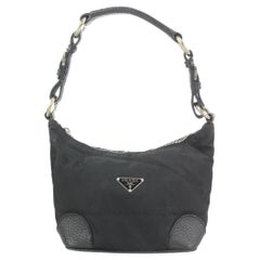 Prada Black Tessuto Nylon x Leather Mini Hobo Bag 1pr114
