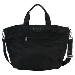 Prada Black Tessuto Saffiano Leather Large Weekender Tote