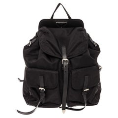 Prada Black Tessuto Vela Double Front Pocket Medium Backpack