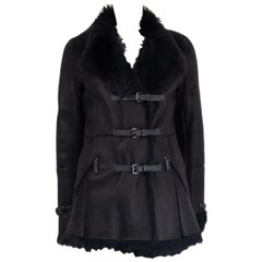 PRADA schwarzer THREE BELT SHEARLING Mantel 40 S