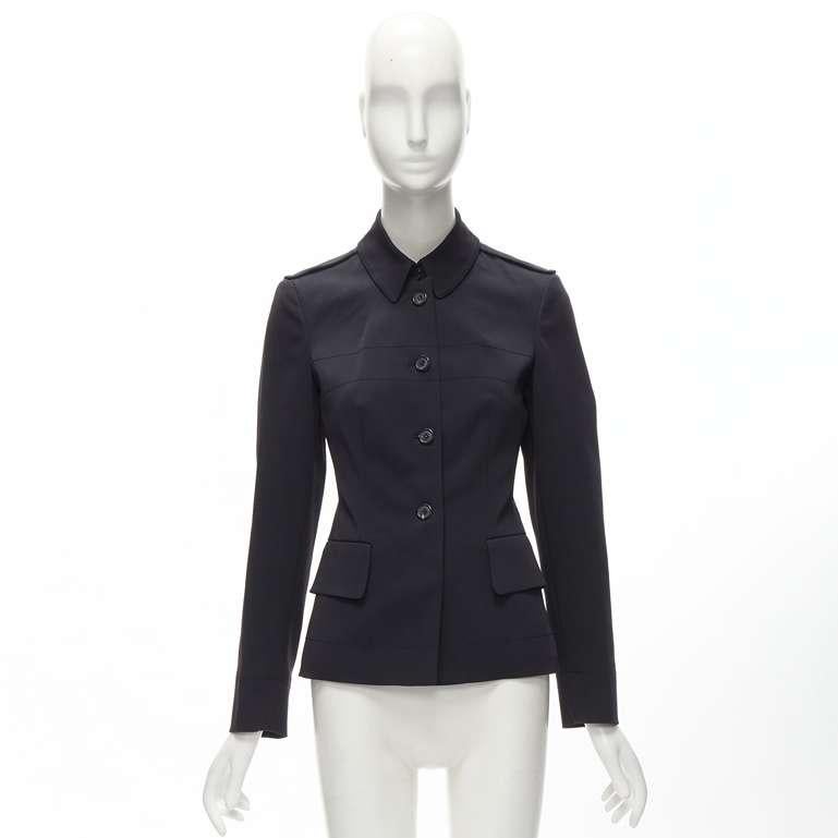 PRADA black topstitched pocketed long sleeves fitted military jacket top IT40 S 6
