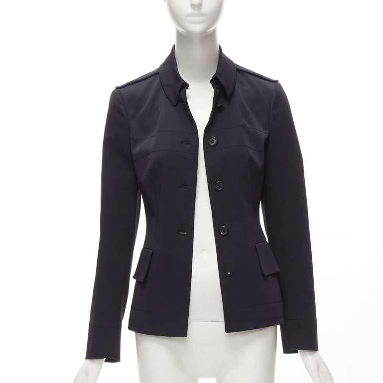 PRADA black topstitched pocketed long sleeves fitted military jacket top IT40 S In Excellent Condition In Hong Kong, NT
