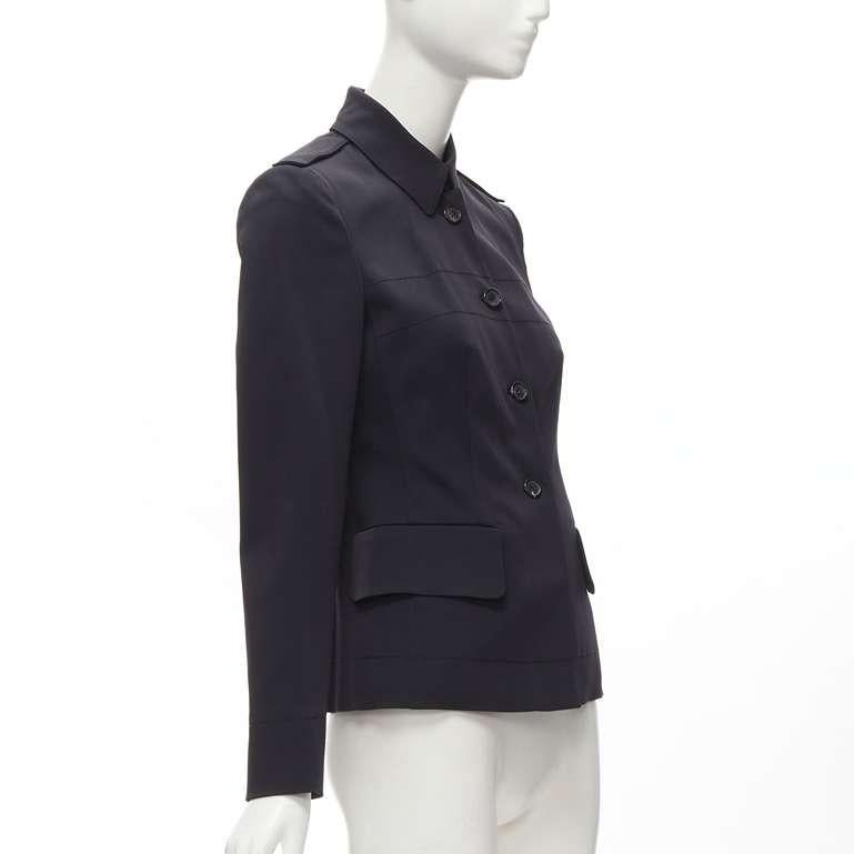 Women's PRADA black topstitched pocketed long sleeves fitted military jacket top IT40 S