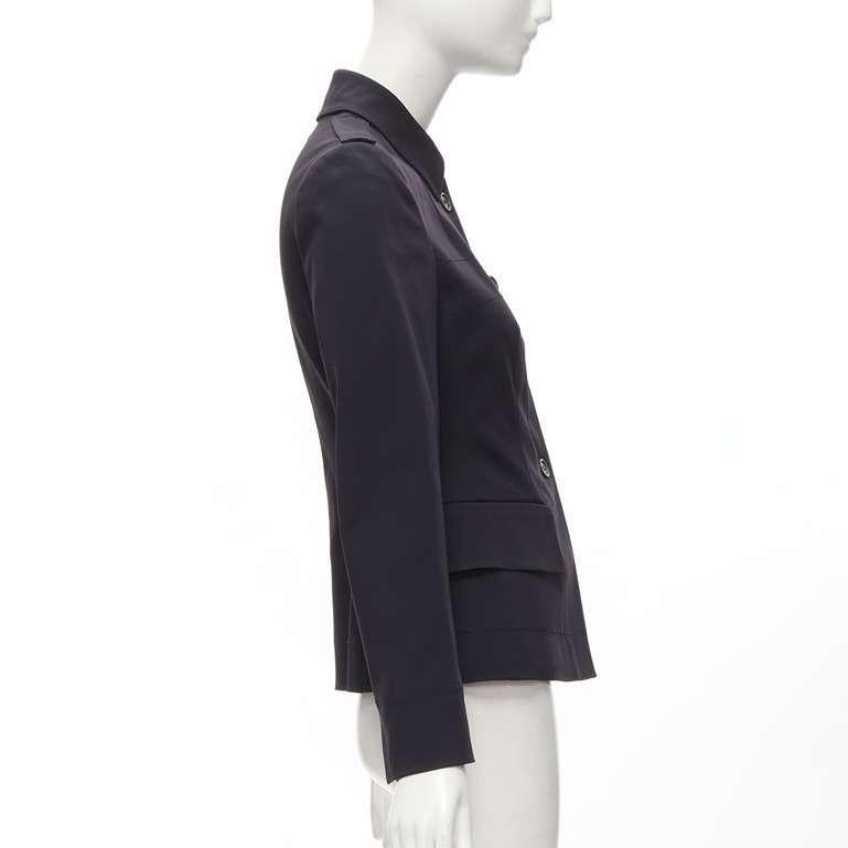 PRADA black topstitched pocketed long sleeves fitted military jacket top IT40 S 1