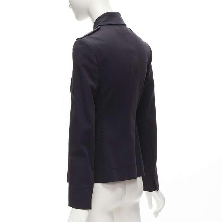 PRADA black topstitched pocketed long sleeves fitted military jacket top IT40 S 3