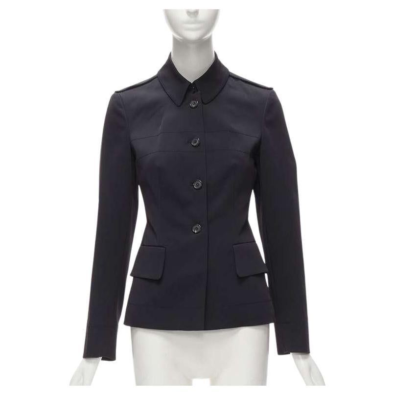 PRADA black topstitched pocketed long sleeves fitted military jacket top IT40 S
