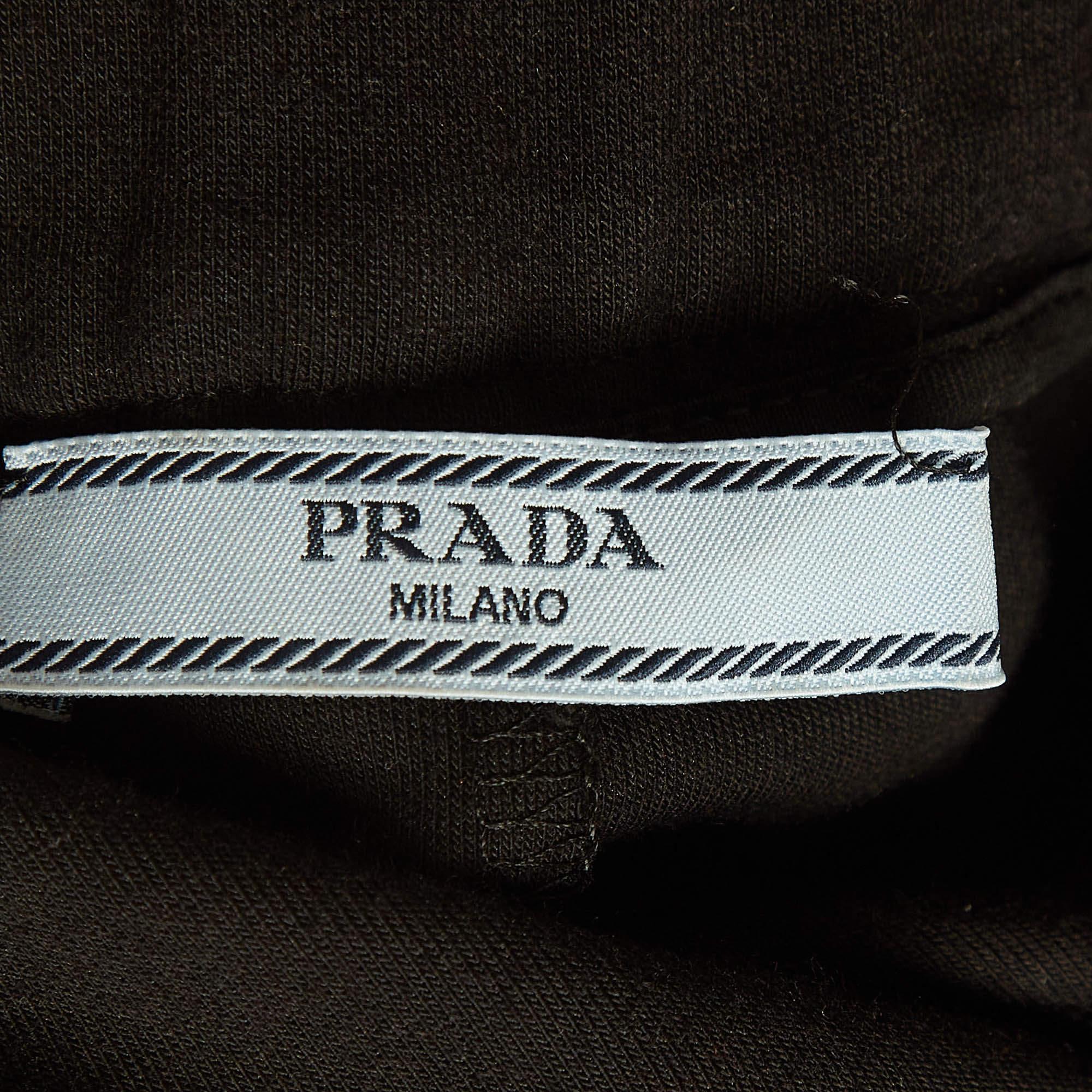 Prada Joggers noirs en tricot de coton avec appliques triangulaires M Pour femmes en vente