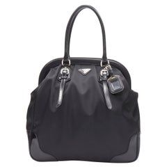 PRADA black triangle enamel logo seal black Tessuto nylon tote bag