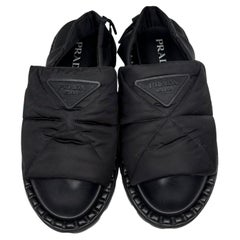 Prada Black Triangle Logo Puffer Slingback Sandals