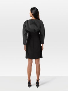 Prada Black V Neck Hooded Re-Nylon Pleated Skirt Dress Size S