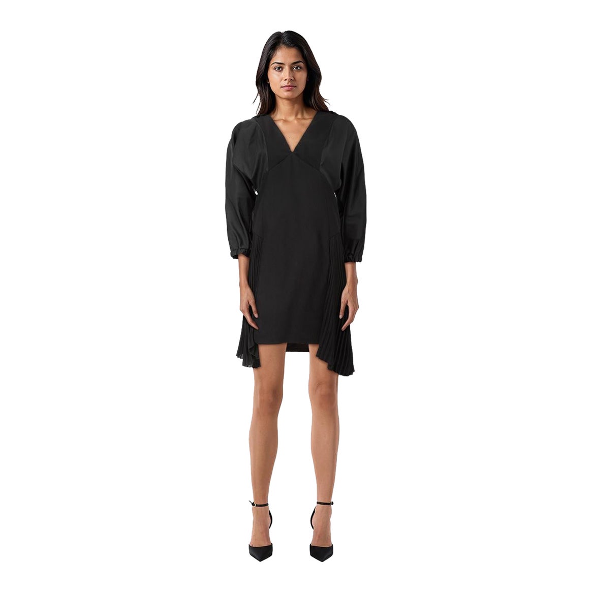 Prada Black V Neck Hooded Re-Nylon Pleated Skirt Dress Size S