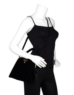 Prada Black Velluto Velvet Crystal Embellished Frame Doctor Bag 1BA144