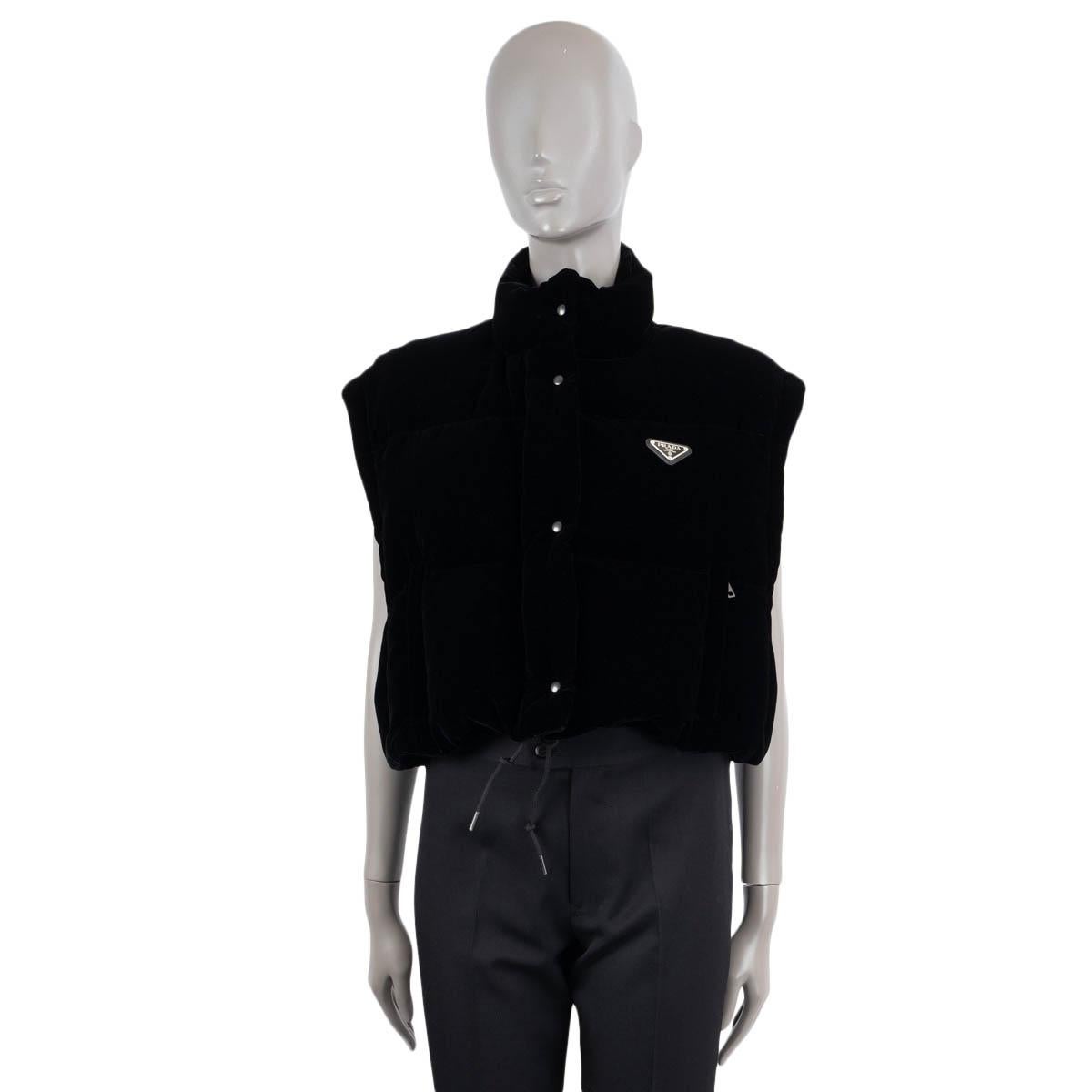 Women's PRADA black velvet 2022 CONVERTIBLE DOWN Vest Jacket 42 M