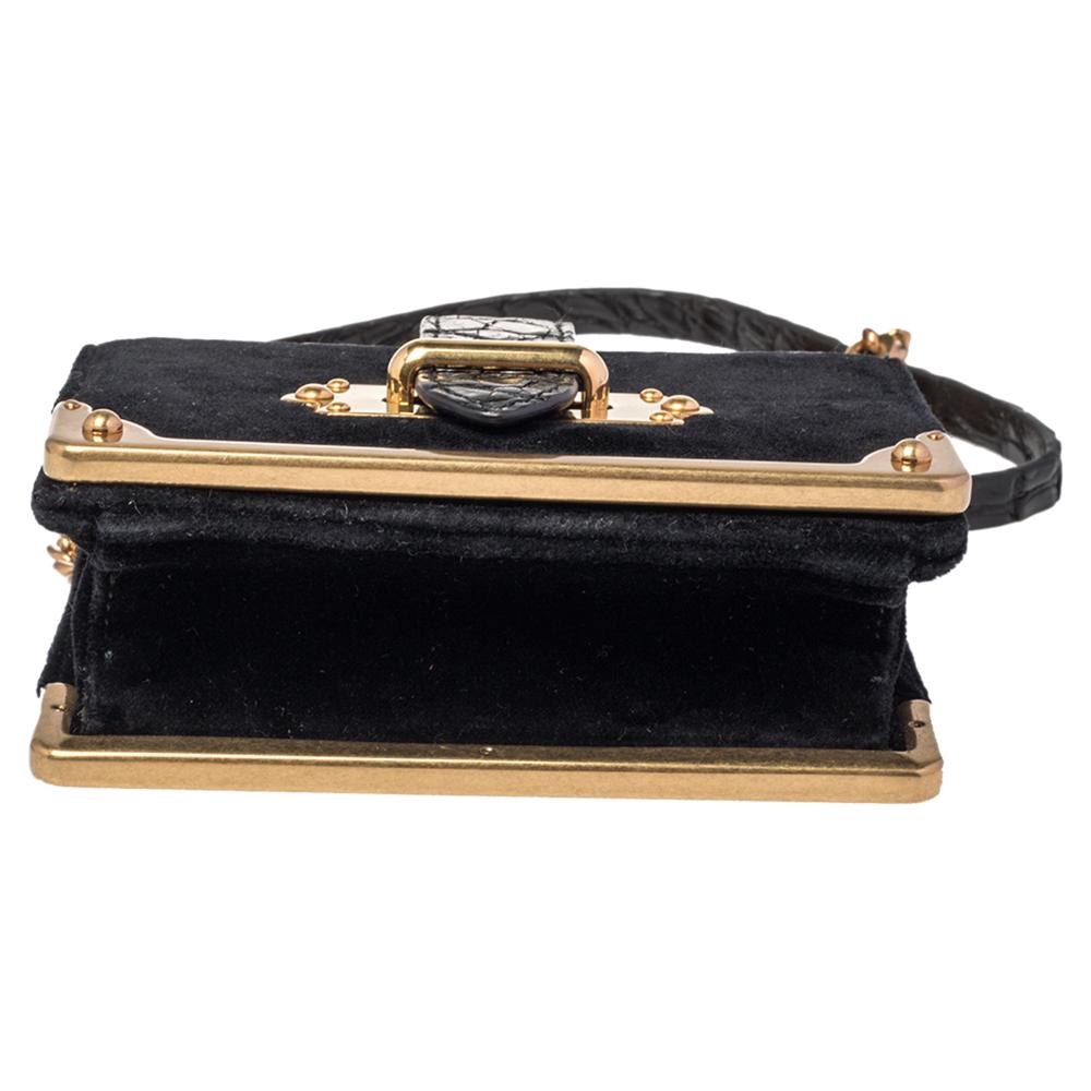 Prada Black Velvet and Croc Embossed Leather Micro Cahier Crossbody Bag 3