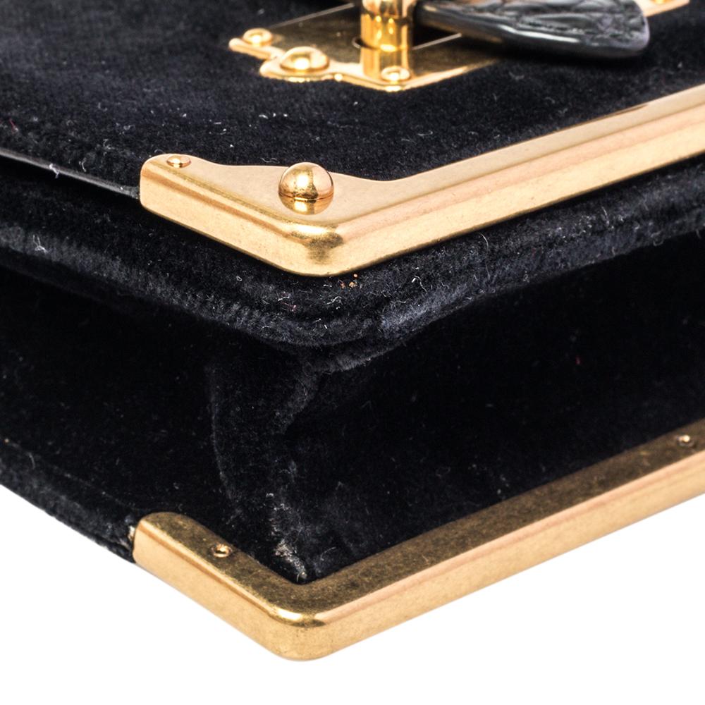 Prada Black Velvet and Croc Embossed Leather Micro Cahier Crossbody Bag 1