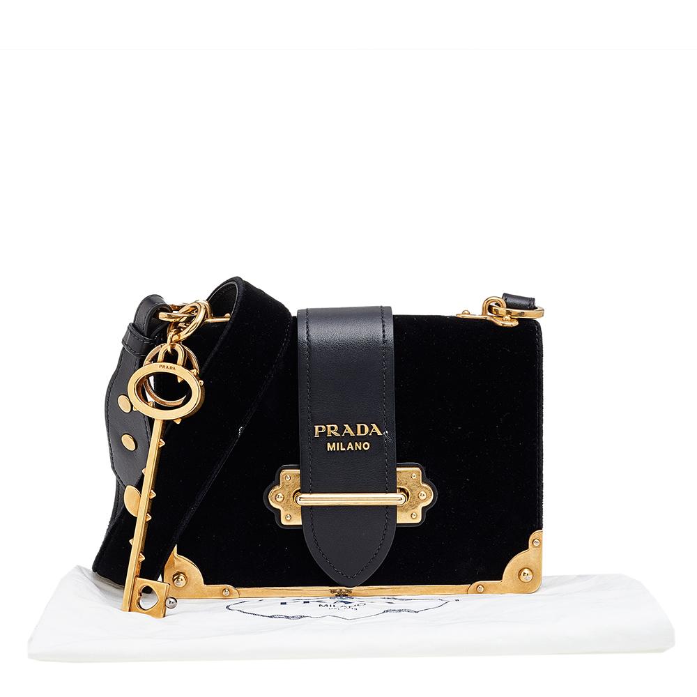 Prada Black Velvet And Leather Cahier Shoulder Bag 4