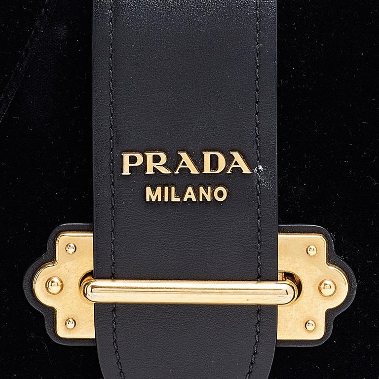 Prada Black Velvet And Leather Cahier Shoulder Bag at 1stDibs