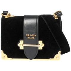 Prada Black Velvet and Leather Cahier Shoulder Bag