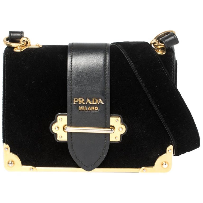 Prada Black Velvet and Leather Cahier Shoulder Bag at 1stDibs