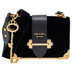Prada Black Velvet And Leather Cahier Shoulder Bag