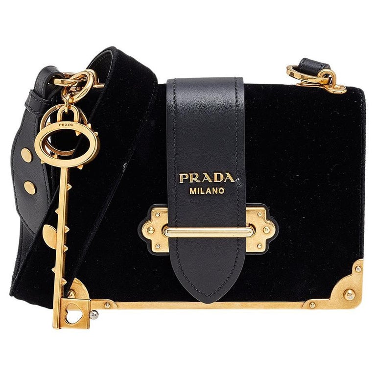 Prada Black Velvet And Leather Cahier Shoulder Bag at 1stDibs