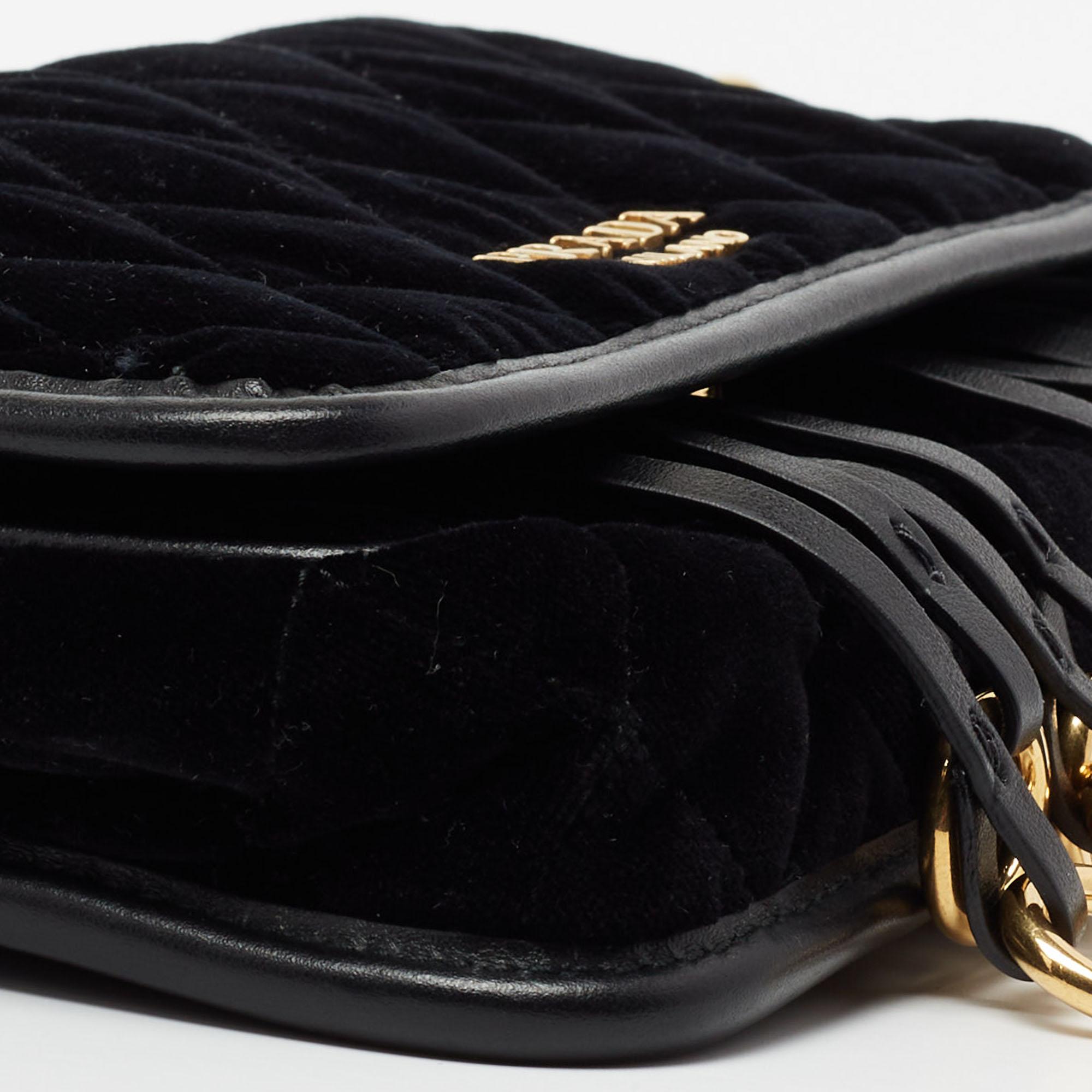 Prada Black Velvet and Leather Corsaire Chain Belt Bag In Excellent Condition In Dubai, Al Qouz 2