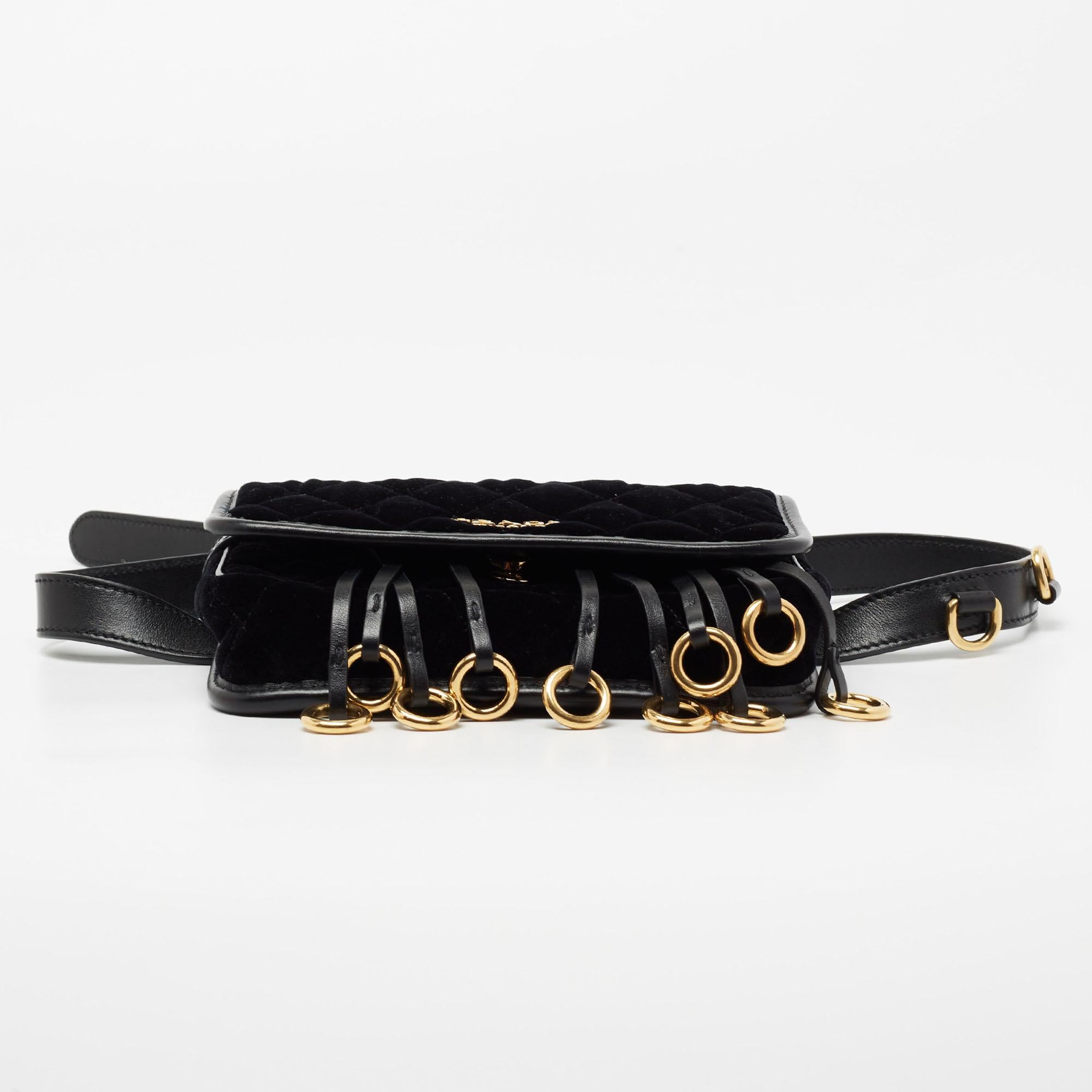 Women's Prada Black Velvet and Leather Corsaire Chain Belt Bag