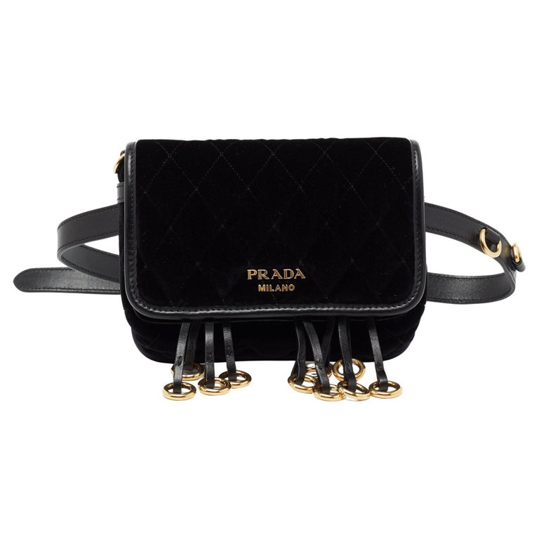 Prada Black Velvet and Leather Corsaire Chain Belt Bag at 1stDibs