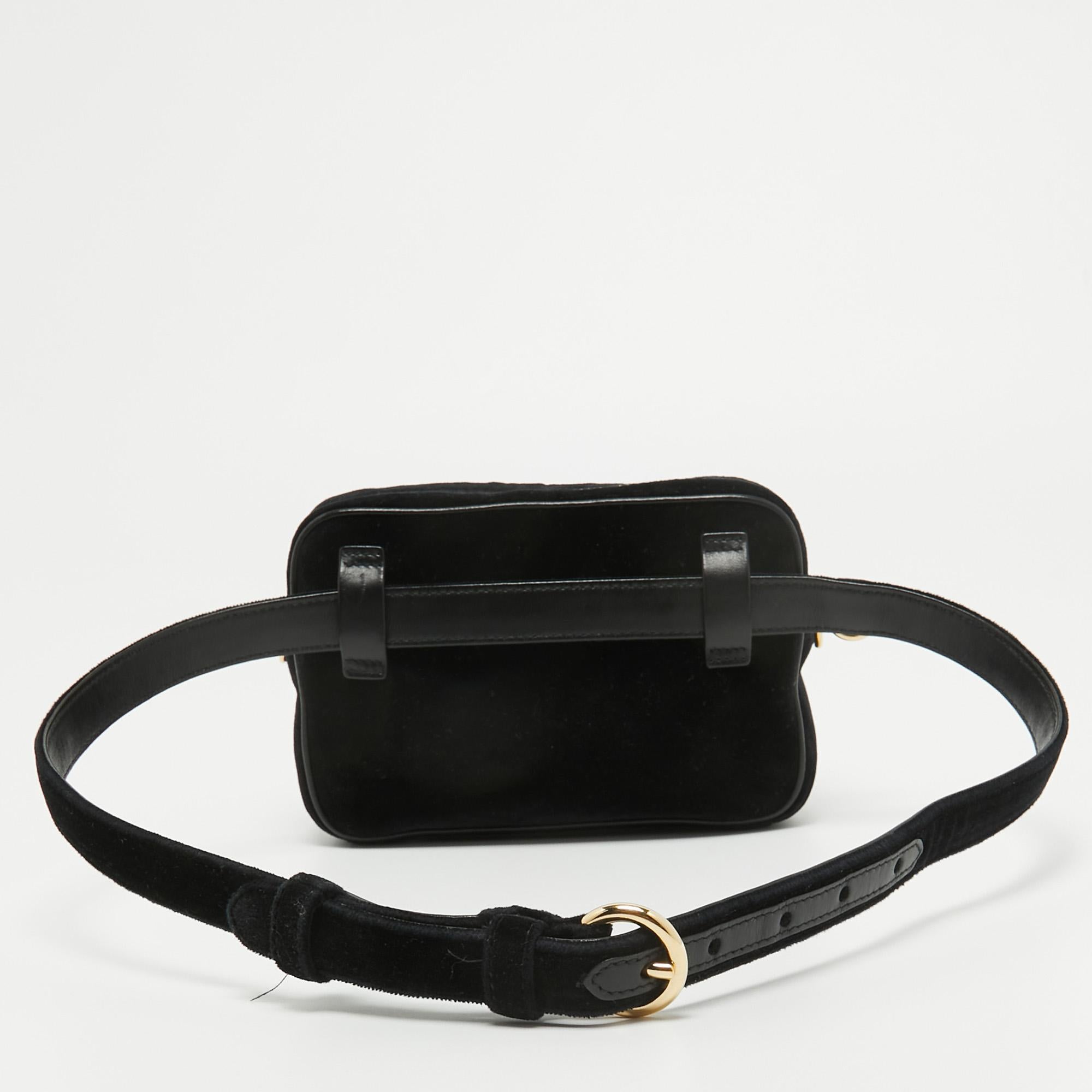 Prada Black Velvet and Leather Velluto Belt Bag In Good Condition In Dubai, Al Qouz 2