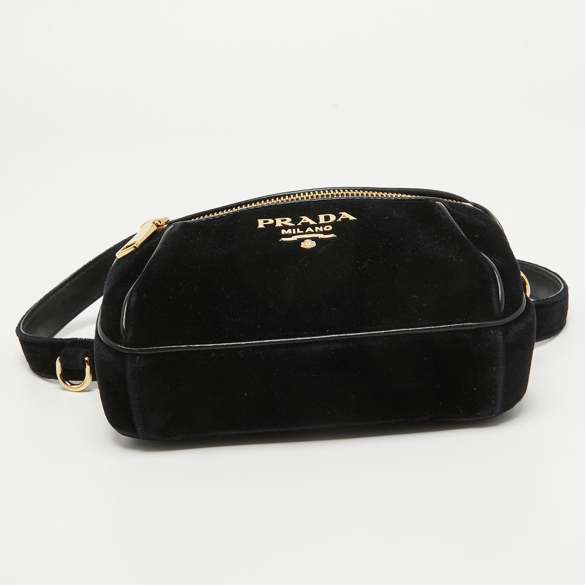 Women's Prada Black Velvet and Leather Velluto Belt Bag For Sale