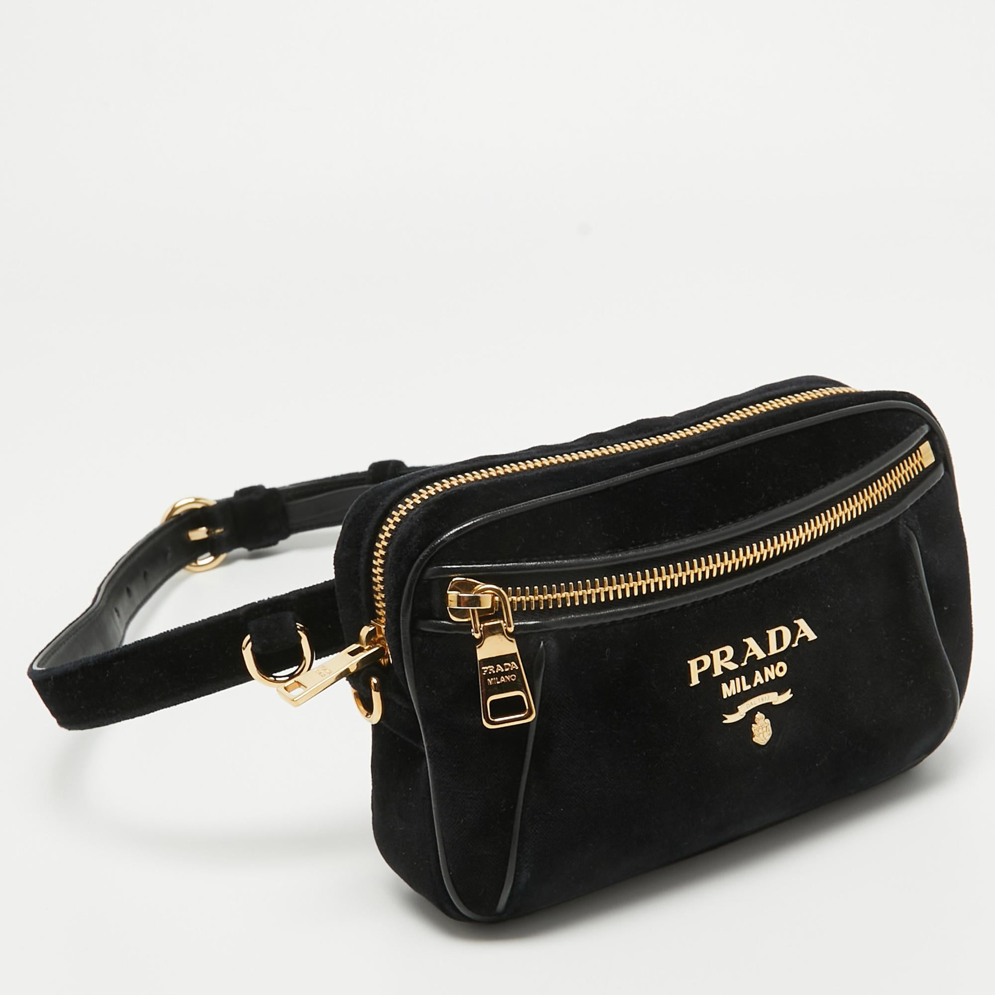 Prada Black Velvet and Leather Velluto Belt Bag 1
