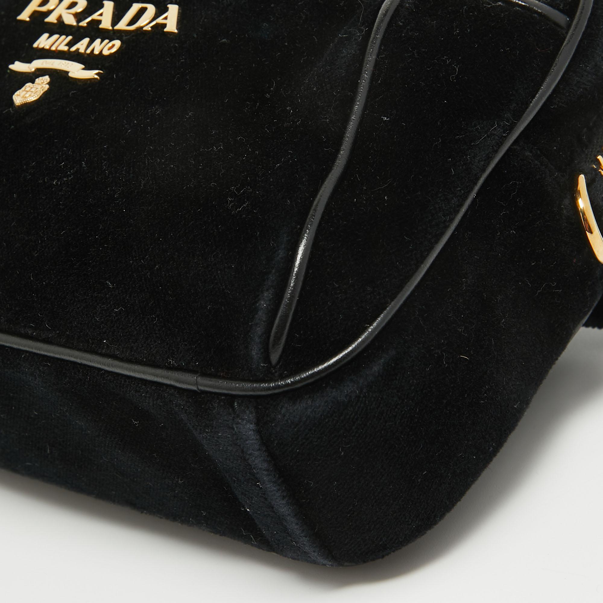 Prada Black Velvet and Leather Velluto Belt Bag For Sale 4